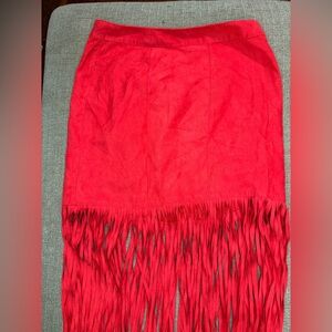 H&M dark coral fringe Skirt #w63